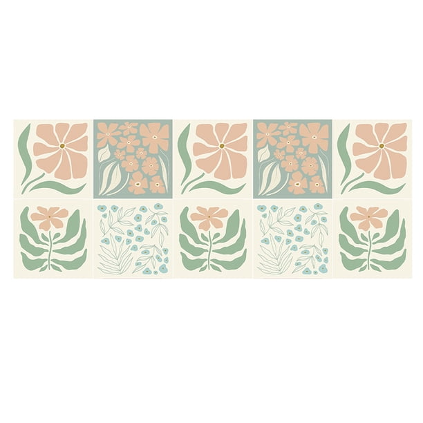 Cateissary 10 piezas de azulejos de cocina de PVC con diseño de flores beige, fáciles de despegar y pegar, autoadhesivos. Decoración del hogar