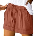 thumbnail image 2 of Linen Shorts for Women Casual Summer Elastic High Waisted Wide Leg Short Pants with Pockets Saffron L, 2 of 7