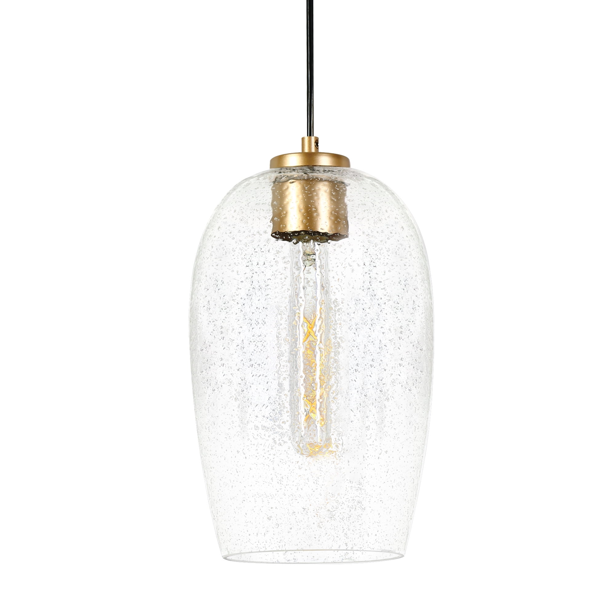 LNC Matte Gold and Bubble Glass Modern Seeded Glass Cylinder Mini Pendant Light