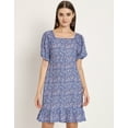 thumbnail image 2 of Moomaya Printed Square Neck Sheath Dress, Puff Sleeve Short Ruffle Hem Dress, 2 of 9