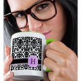 thumbnail image 2 of 3drose, Personal Initial H Monogrammed Pink Black and White Damask Pattern Girly Stylish Personalized Letter, 11oz Two-tone Green Mug, 2 of 6