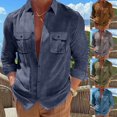 thumbnail image 3 of Men Long Sleeve Solid Color Slim Fit Shirt Casual Party Formal Tops Blouse Retro, 3 of 6