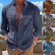 thumbnail image 3 of Men Long Sleeve Solid Color Slim Fit Shirt Casual Party Formal Tops Blouse Retro, 3 of 6