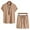02 Khaki, variant on Awdenio Men's 2 Piece Outfits Linen Set Short Sleeve Shirt Top and Drawstring Waist Vacation Short Sets