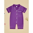 thumbnail image 5 of BemeyourBBs Newborn Baby Girl Boy Silk Satin Pajamas Rompers Kids Short Sleeve Button Down Pjs Infant One Piece Jumpsuit Loungewear Sleepwear, 5 of 10