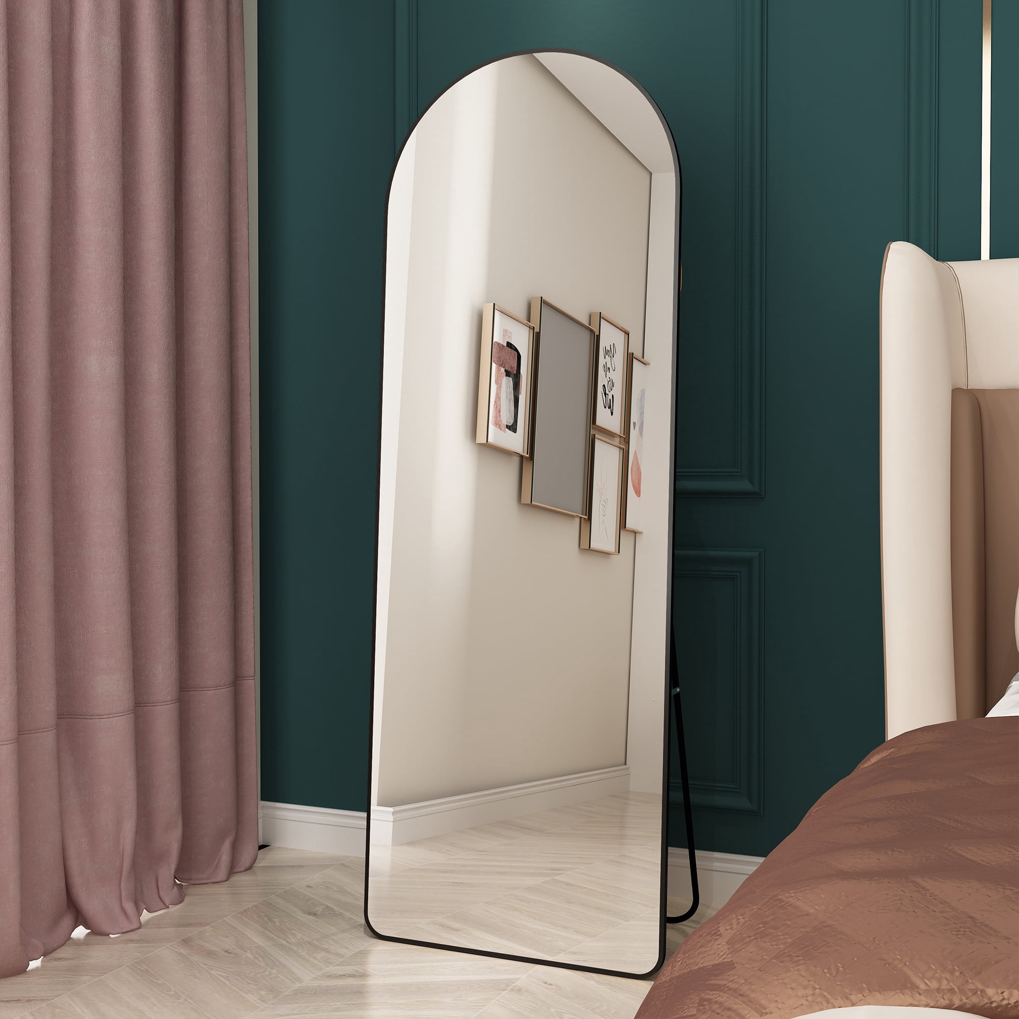Noble House Black Metal Arched Full-Length Mirror,High-Definition Explosion-Proof Glass,Black
