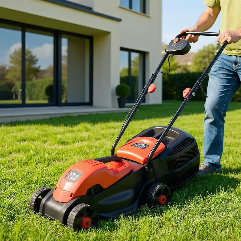 Topcobe 14 Inch Electric Push Lawn Corded Mower with Grass Bag for Garden Yard, Red