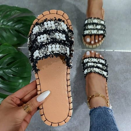 

Gyouwnll Dearfoams Slippers For Women Fashion Women S Summer Slip-On Pearl Beach Open Toe Breathable Slippers Shoes