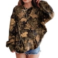 thumbnail image 2 of Ulanda Camo Hoodie Kids Cute Hoodies Maple Leaf Print Oversized Drop Shoulder Hooded Sweatshirt Pullover With Pocket (Bronze, 11-12 Years）, 2 of 7
