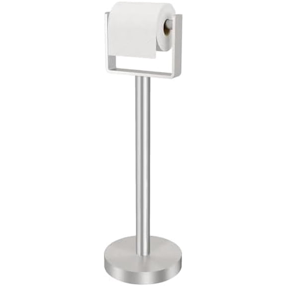 Toilet Paper Holder Free Standing, Stainless Steel Toilet Paper Stand, Weighted Base Floor Tissue Roll Holder for Bathroom, Brushed Nickel 200UP