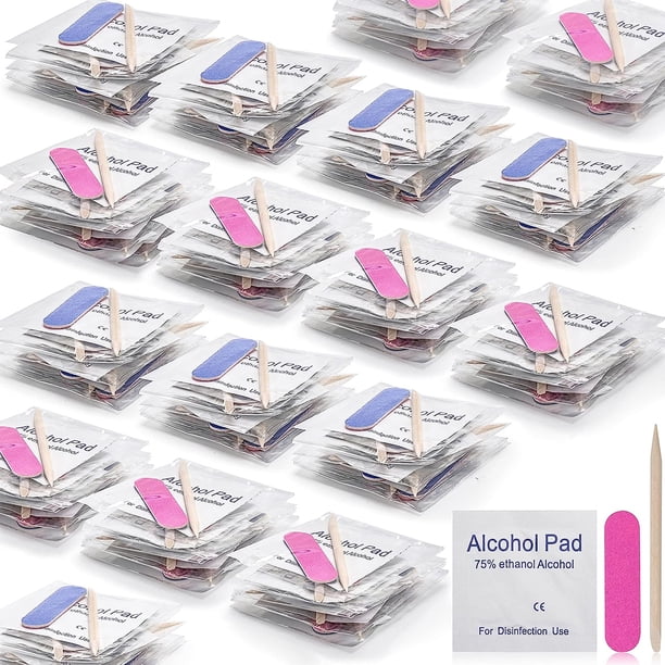 El kit de manicura desechable de 50 piezas incluye lima de uñas de grano 100/180, bastón de madera, almohadilla de algodón para limpieza de uñas para herramientas de diseño de uñas Azul + rosa