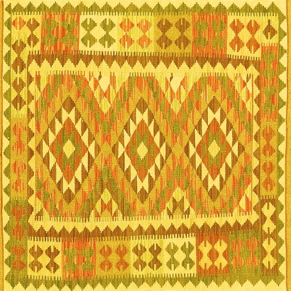 Ahgly Company Indoor Square Oriental Yellow Traditional Area Rugs, 3' Square