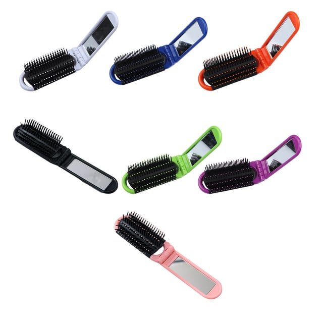 Travel Comb Mirror Folding Hair Brush Professional Dual-Use Compact Collapsible Locker Compact Hairdressing Massage Mini Beauty Tools Car Orange