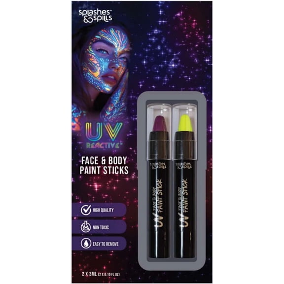 UV Reactive Face and Body Paint Sticks, Halloween Make Up for Adults, by Splashes & Spills