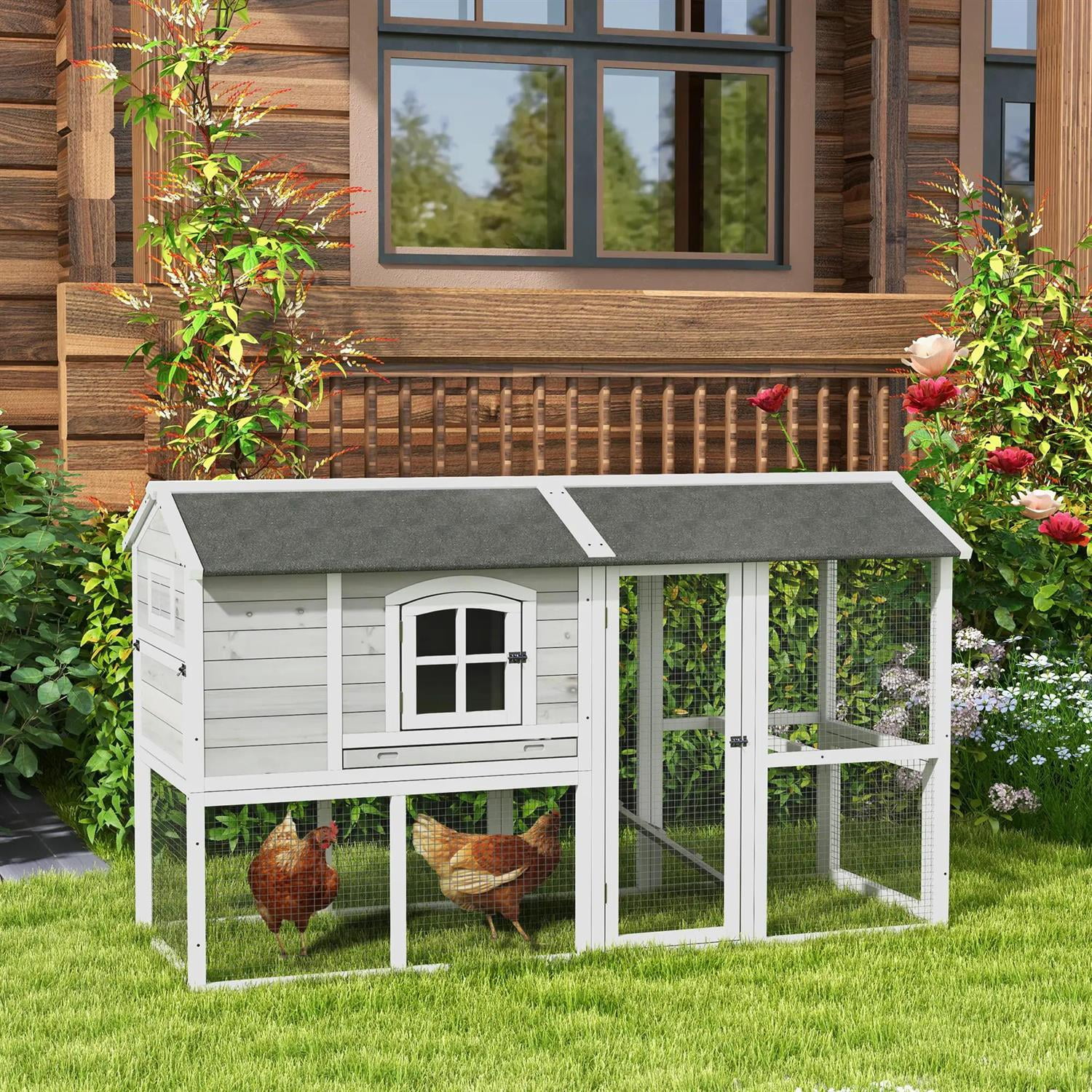 Pefilos 77" Large Chicken Coop Rabbit Hutch, Outdoor Wooden Poultry Cage Hen House with Nesting Box, Removable Tray for Garden Backyard, Gray