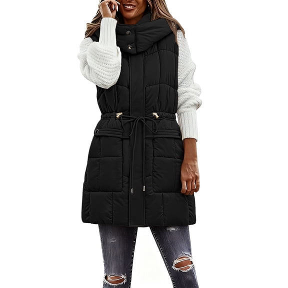 Winter Jackets for Women Women Longline Quilted Vest With Drawstring Waist Hooded Sleeveless Jacket For Winter Warmth And Style Winter Coats for Women