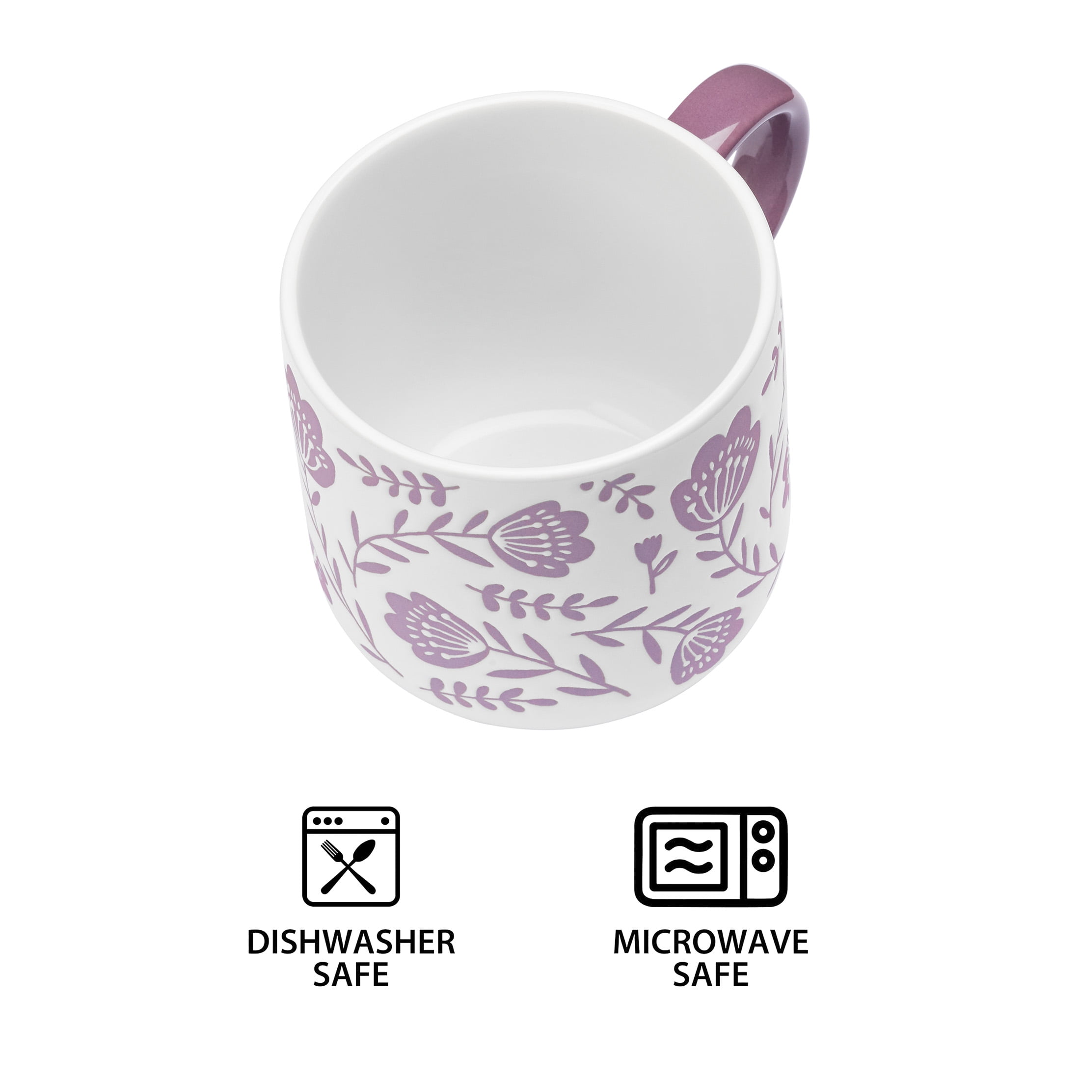 Mainstays 14.2-oz White & Purple Floral Glazed Ceramic Mug - Walmart.com