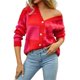 thumbnail image 2 of Cárdigan de Larga con Botones y Cuadros en Bloques de Color para Mujer, Suéteres de Punto A Cuadros, Ropa Y2K Rojo M, 2 of 10