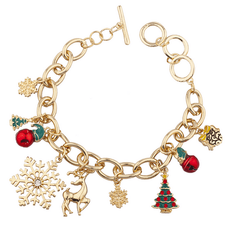 Bell Bracket - Lux Accessories Goldtone Christmas Xmas Tree Snowflake Bell Santa Charm Bracelet