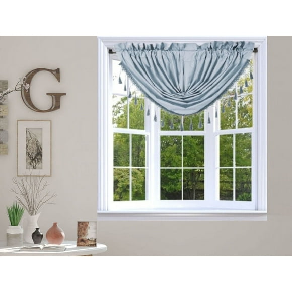 Rs8 1-Piece Slate Blue Swag Waterfall Insulated Foam Lined Blackout Rod Pocket Window Valance 48"Wx 38"L