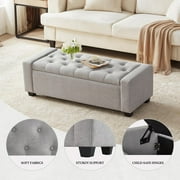 Weture Upholstered Storage Ottoman Bench, Tufted, Large, LightGray