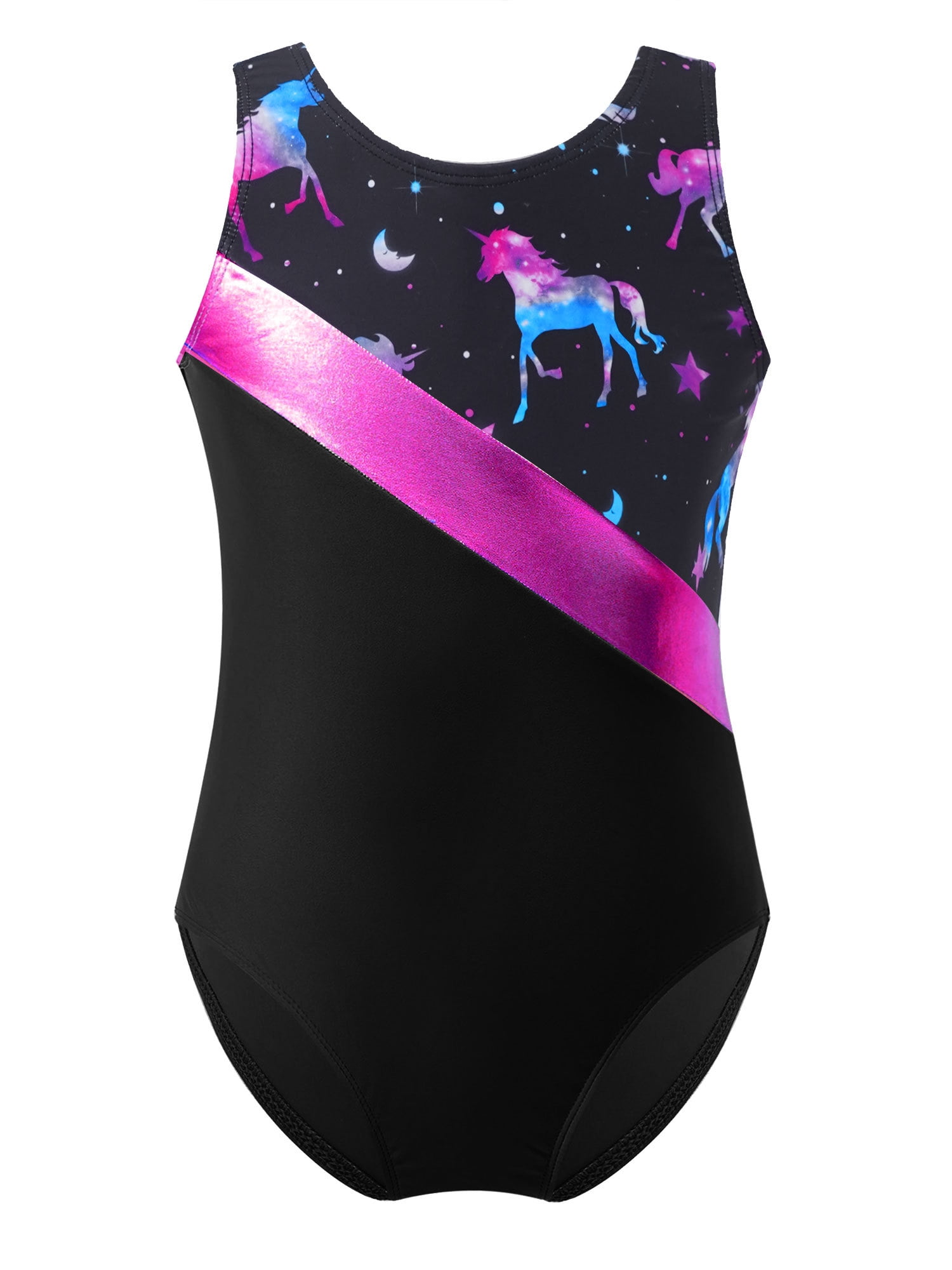 iEFiEL Kids Girls One-piece Swimming Jumpsuit Sleeveless Prints Pool Bathing Suit Black Horse 14 ...