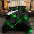 thumbnail image 1 of YST Geometry Comforter Set Queen Size,3D Modern Abstract Square Grid Bedding for Children Adult,Green Neon Light Geometric Stereoscopic Soft Bed Comforter Room Decor, 2 Pillowcases, 1 of 5