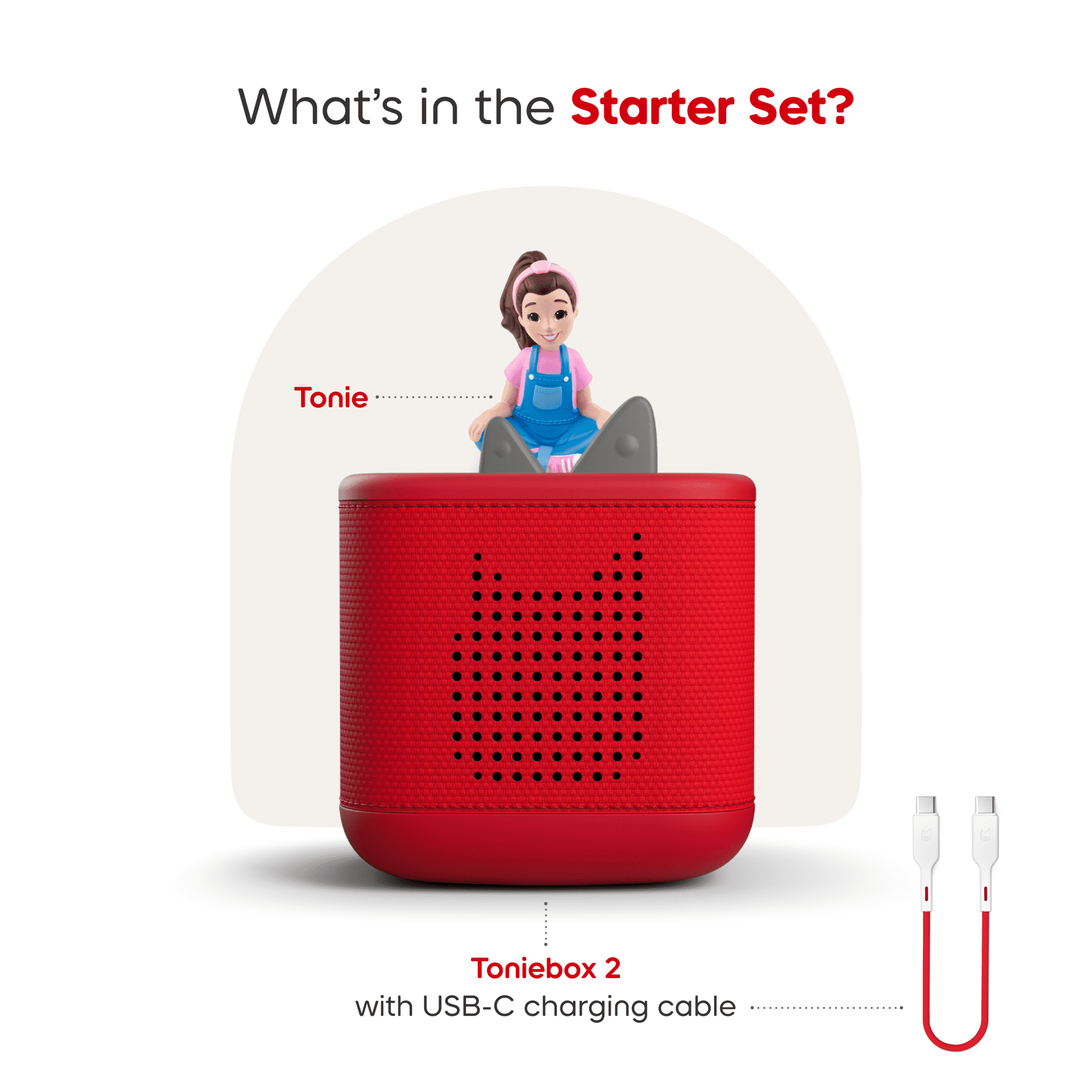 tonies Toniebox 2 Screen-Free Audio Player Bundle for Kids 1+ with Ms. Rachel - Sunset Red