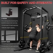 Mikolo Multi-Functional Squat Rack with LAT Pulldown System Exercise Power Cages, Metal Black
