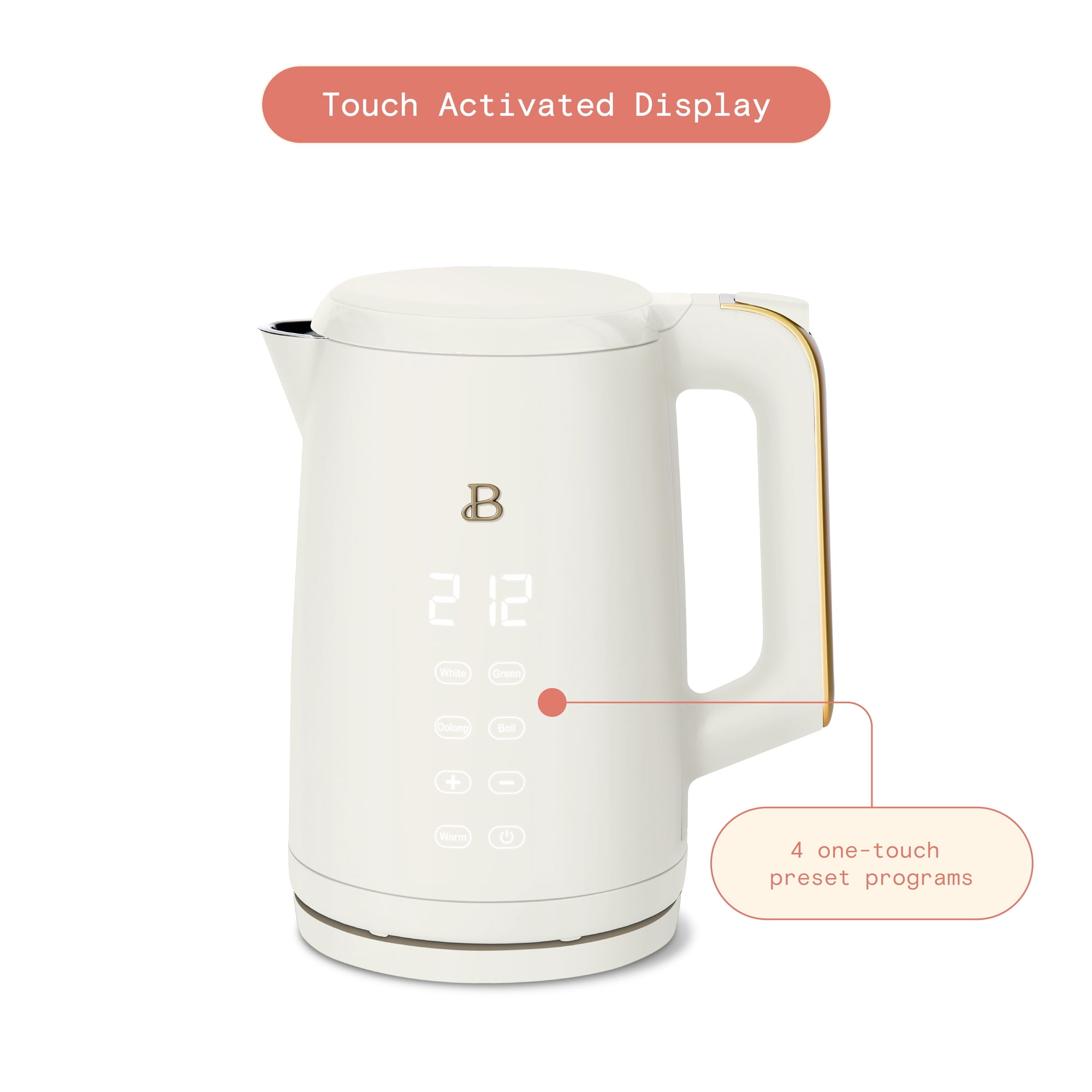 Beautiful 1.7-Liter Electric Kettle 1500 W with One-Touch Activation, White Icing by Drew Barrymore