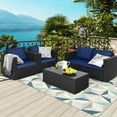 thumbnail image 1 of Costway 4 PCS Patio Rattan Furniture Set Cushioned Sofa Chair Coffee Table Blue, 1 of 10