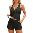 thumbnail image 2 of EliteGoogv Tankini Outfit For Women Bikini Top With Skirted Bottom Two Piece Bathing Suit Summer Beach Pool Swimwear Black1, 2 of 5