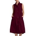 thumbnail image 2 of ClodeEU Women's Collared Sleeveless Button Down Linen Midi Dress,Casual Sundress with Pockets Wine,Women's Plus XL, 2 of 6