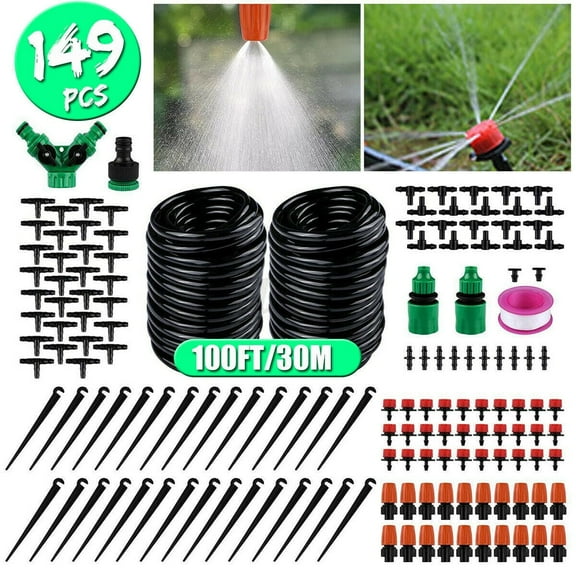 XEENSO 100FT Garden Watering System, 149Pcs Drip Irrigation Kit, Smart Automatic Irrigation System, Adjustable Water Flow Control, Suitable for Garden, Farmland and Greenhouse