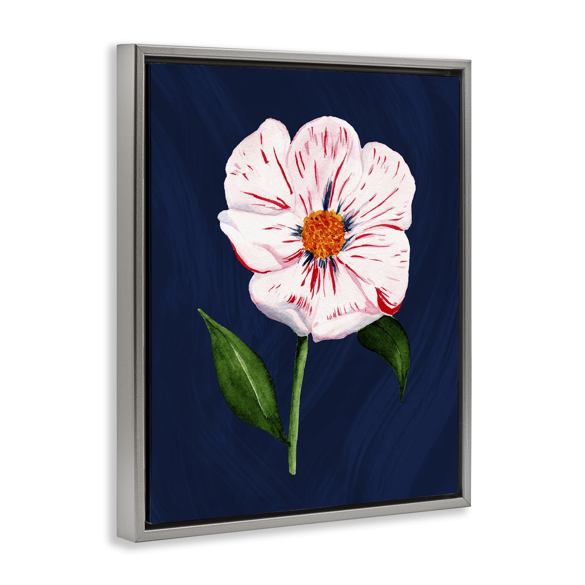 Stupell Industries Single Cherry Blossom Bloom Plants & Flowers Painting Gray Floater Framed Canvas Art Print Wall Art, 17 x 21