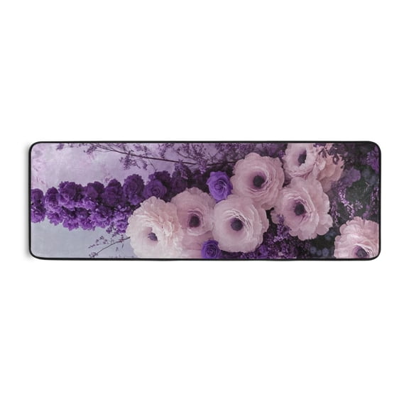 Purple Elegant Flowers Runner Rug for Hallways Kitchen Non Slip 2'x 6' Washable Hall Carpet for Bedroom Entryway Laundry Room