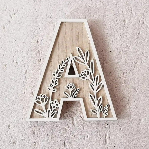 Letras de 5 pulgadas y 26 letras para decoración de paredes. Las flores se pueden pintar sobre madera. Letras para habitaciones infantiles. Letras de madera para manualidades. Letreros con nomb...