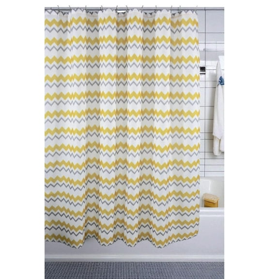Serafina Home Yellow Grey Fabric Shower Curtain for Bathroom: Ikat Chevron Design (Yellow)