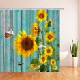 thumbnail image 2 of Sunflower Shower Curtain Butterfly Rustic Farmhouse Wooden Board Vintage Flower Yellow Floral Green Leaves Spring Summer Plant Nature Fabric Bathroom Curtains with Hooks 84" Wx72 H, 2 of 3