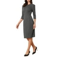 thumbnail image 4 of INSPIRE CHIC Houndstooth Dress for Women's 3/4 Sleeve Elegant Cinched Waist Bodycon Dress XS Dark Grey, 4 of 6