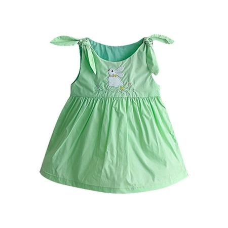 

Toddler Kids Girls Dresses Solid Color Sleeveless O-Neck Sling Rabbit Shoulder Strappy For 3 To 24 Months Sundress Wedding Soft Dress For Chlidren