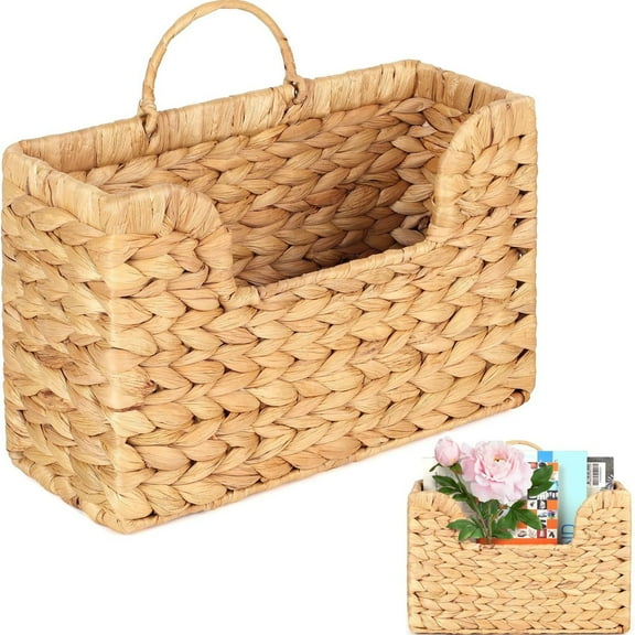 Rattan Wall Basket - Open-Top Magazine & Mail Organizer, Natural Woven Design for Books & Newspapers, Easy Install for Home Office & Living Room Decor