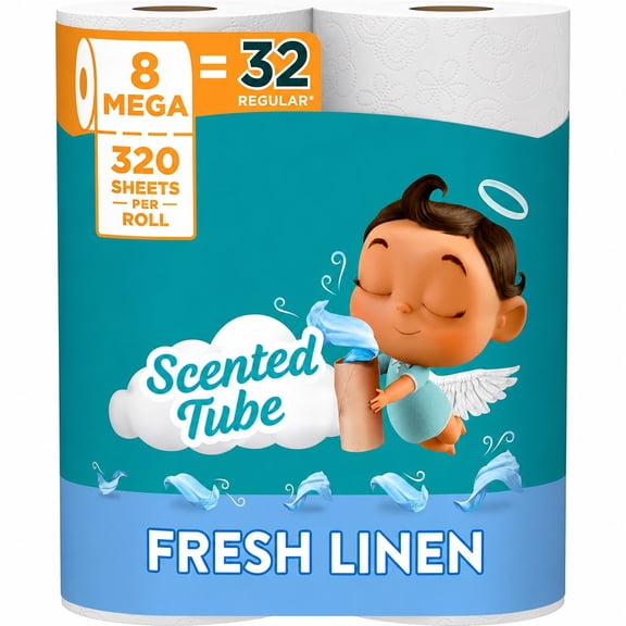 8 Mega Roll Toilet Paper with Fresh Linen Scented Tube, 2 Ply Bath Tissue