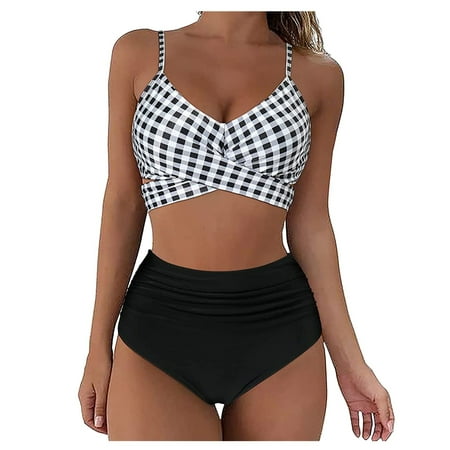 PEASKJP Plus Size Bikini Women Two Piece Swimsuit Swimwear Halter String Triangle Bikini Sets (White M)