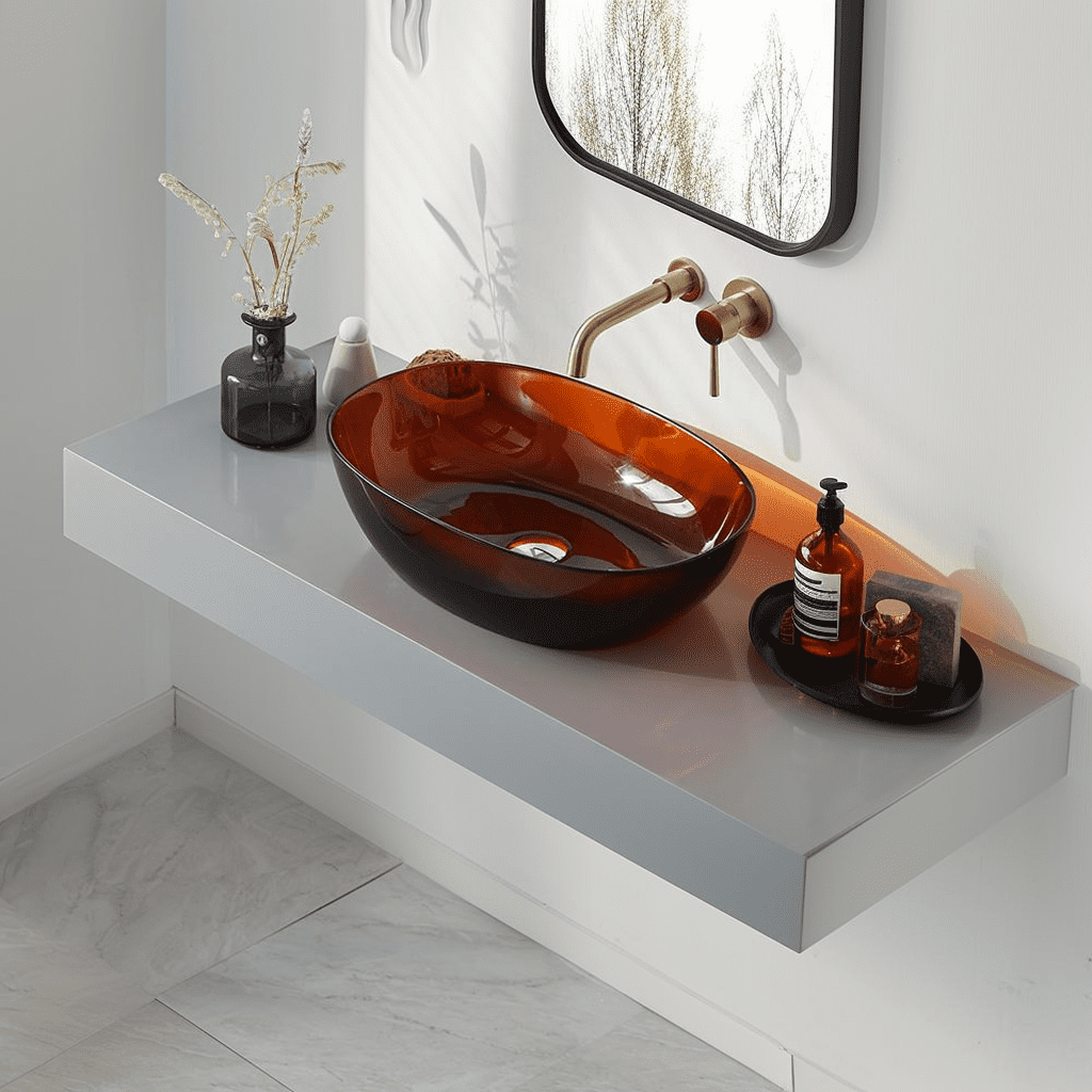 Lisonu 22" Brown Resin Vessel Bathroom Sink Modern Art Contemporary Design Non-Porous Surface for Home Office Hotel