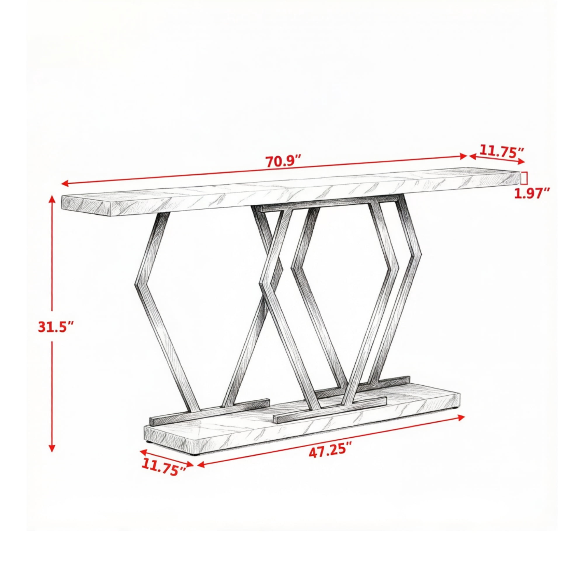 Long Console Table, 70.9 in Faux Marble White with Gold Metal Frame, Modern Accent Table for Living Room, Hallway, TV Stand