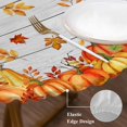 thumbnail image 3 of Orange Fall Round Tablecloth, Fitted Table Cover with Elastic for 45"-54" Round Tables, Vintage Maple Leaf Pumpkins Thanksgiving Table Cloth Outdoor Indoor Dinning Party Waterproof Tablecloths, 3 of 7