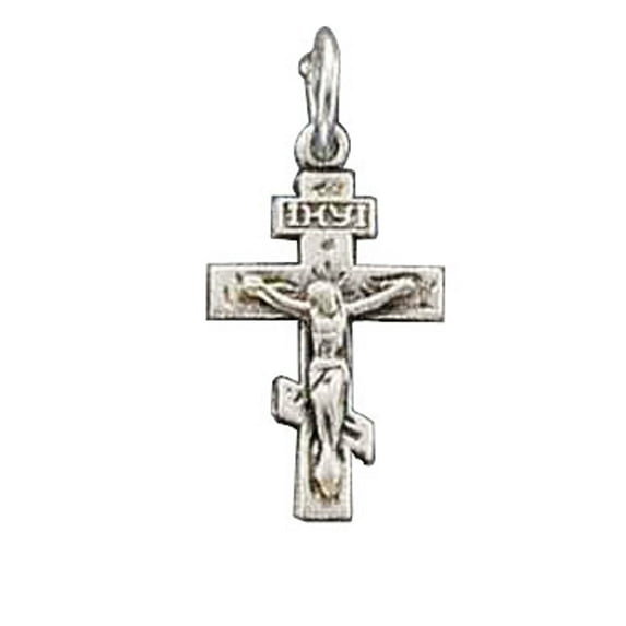 Sterling Silver 20" 1mm Box Chain Small Christian Crucifix Pendant Necklace