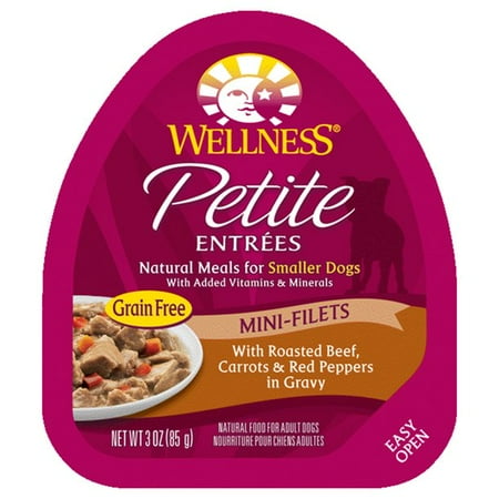 Wellness Petite Entrees Mini Fillets Grain Free Natural Wet Small Breed Dog Food, Roasted Beef, Carrots & Red Peppers, 3-Ounce Cup (Pack of 24)