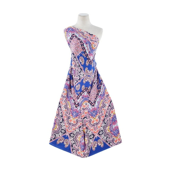 Zelouf Zina Paisley Print On Penelope Crepe , Sewing, DIY, Crafts Fabric by the Yard, 384 Royal/hpink, 3 Yard